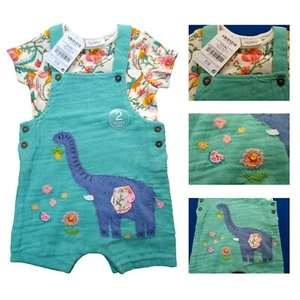 Baby Girl Dungarees Set 6-9 Months Short NEXT Floral Holiday Outfit Clothes NWT - Picture 1 of 12