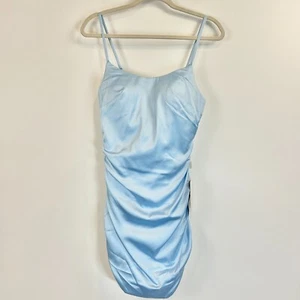 Stacees Mini Dress Women 4 Sky Blue Homecoming Satin Sheath Scoop Neck Party NWT - Picture 1 of 15