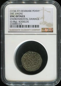 1134-1137 Medieval Denmark King Eric Emune Silver Penny | NGC UNC |Free Shipping - Picture 1 of 5