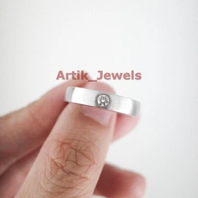 Moissanite Rotonda Con 14K Placcato Oro Bianco Argento Fedina per Donna #268 - Immagine 1 di 4