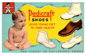 PEDICRAFT SHOES FOR CHILDREN VINTAGE LINEN ADVERTISING POSTCARD - Picture 1 of 2