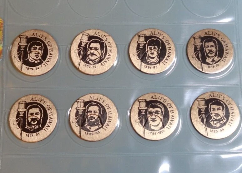 Pogs * ALII'S OF HAWAII * 8 Different * Gold/Black * Nobility * Chiefs * Rulers - Image 1 of 1