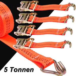 4x Pasy napinające z grzechotką i hakiem Pasy mocujące Pas napinający 5 ton Pomarańczowy - Zdjęcie 1 z 12
