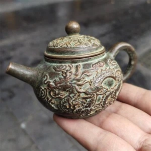 10CM Brass Dragon Phoenix Wine Pot and Teapot, Exquisite Old-fashioned Copper - Picture 1 of 5