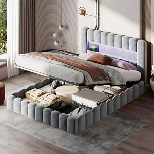 Boxspringbett DoppelbettStauraumbett Ehebett 180x200cm mit Bettkasten LED&USB - Bild 1 von 8