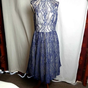 Chi Chi of London Blue Lace Cocktail Mid Length Dress Size UK14 - Picture 1 of 11