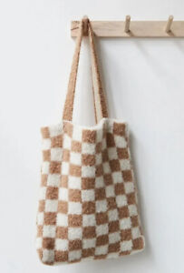 Free People Checkers Carry On Tote Slouchy Soft cream tan school beach gym bag