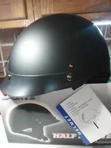 VCAN Half Motorcycle Helmet V531 DOT Approved Solid Black Large New W/Tags W/bag - Bild 1 von 12