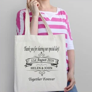 10 Bolsas de Mano Algodón Día Boda Favor Regalo Personalizado Gracias - Imagen 1 de 2