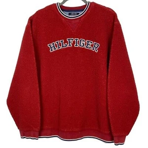 Vintage Tommy Hilfiger Logo Rot Rundhals Sherpa Fleece Pullover Herren XL  - Bild 1 von 6