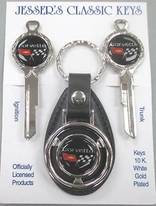 1980 Corvette Deluxe Classic White Gold Key Set Yellow Bow Tie C3 Crossed Flags - Picture 1 of 4