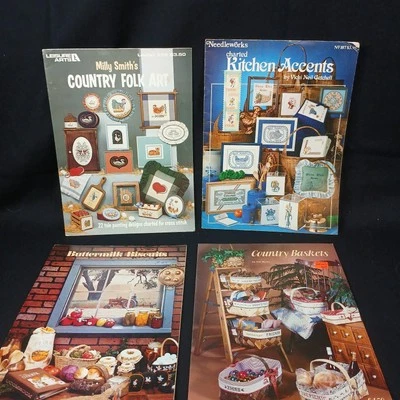 Lot of 4 Cross Stitch Pattern Booklets Country Kitchen Baskets Accents - Image 1 of 4