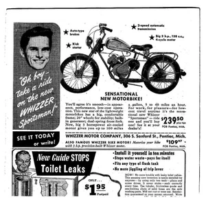 1950's Print Ad Whizzer Sportsman Motorbike Oh Boy-Take a Ride on The New Model! - Picture 1 of 2