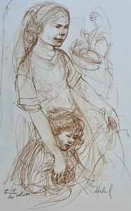 Edna Hibel Small Breton Woman with Child Hand signed lithograph art 18/120 ed 29 - Picture 1 of 7