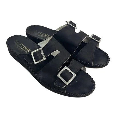 LA PLUME Black Leather Double Buckle Slip On Sandals Made in Italy Women's 39 9 - Image 1 of 4