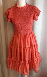 J. Marie Vestito Donna Piccolo Rosa Corallo Mini Strati Arruffato Stelle Fumè Festa - Foto 1 di 9