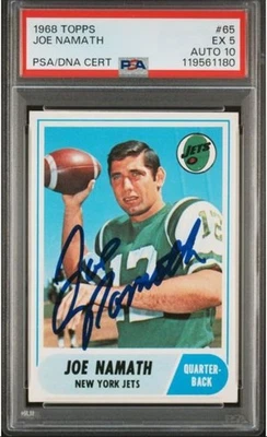 1968 Topps Joe Namath Signed Football Card #65 PSA 5 DNA 10 Certified Auto HOF - Image 1 of 3
