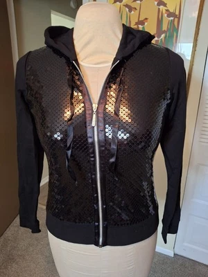 Boston Proper Black Sequin  Bomber Jacket S READ - Image 1 of 4