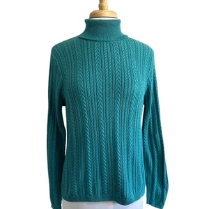 Suéter Wainscott Turquesa 100% Algodón Tejido con Cable Cuello Alto Talla M - Imagen 1 de 5