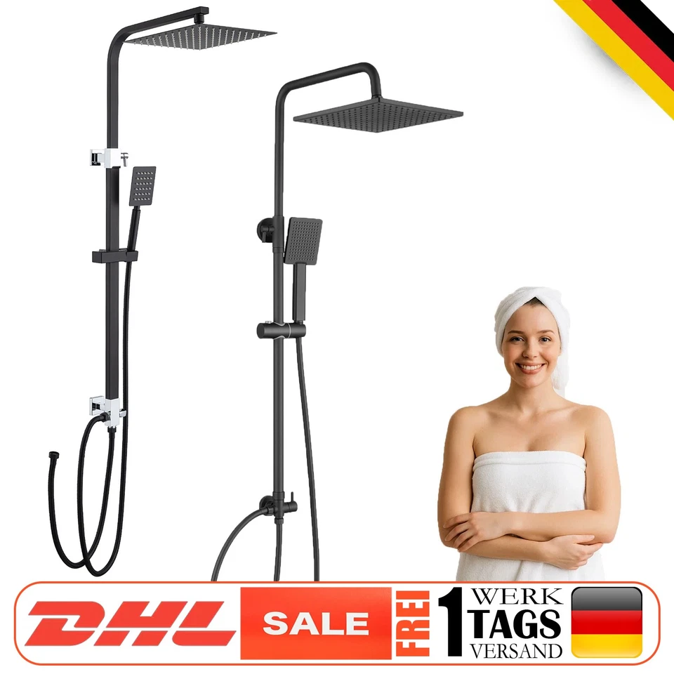 Duschsystem mit Regendusche Handbrause ohne Thermostat Wandmontage Set Edelstahl - Bild 1 von 1