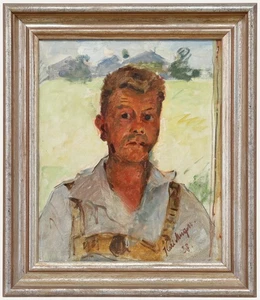 Framed 1928 Oil - A German Farmer - Picture 1 of 6