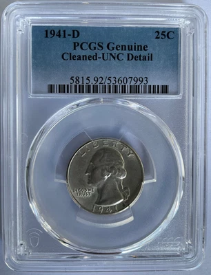 1941 D Washington Quarter 25C PCGS Genuine UNC Details 53607993 - Image 1 of 2