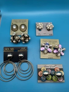 Clip On Earrings Lot of 5, Vintage Chunky Costume Jewelry - Picture 1 of 7
