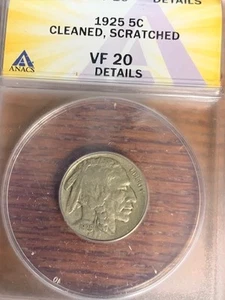1925  Buffalo Nickel, ANACS  VF-20 DETAILS - Picture 1 of 4