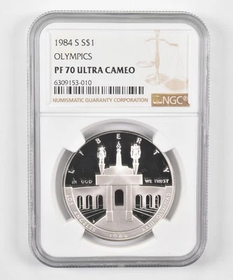 PF70 1984-S UCAM Commemorative Dollar LA Olympics NGC Brown Label *8449 - Image 1 of 4