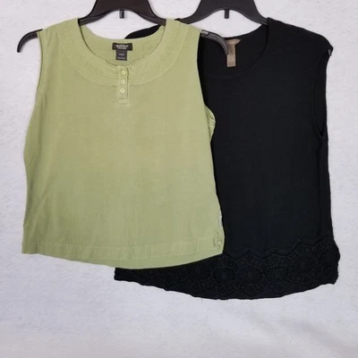 LOTE DE 2 camisetas sin mangas sin mangas verdes Woolrich negras bordadas broca y brida talla L Foto 1 de 4