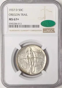 1937 D Oregon Trail Commemorative Half Dollar NGC MS-67+ PLUS CAC - Picture 1 of 2