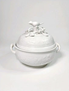 Große Mottahedeh Design Blumen weißer Vogel 4 qt Terrine Portugal mit Mängeln LESEN - Bild 1 von 24