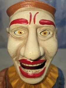 🔥Vtg Cast Iron Humpty Dumpty Jester Clown Mechanical Coin Bank Reproduction EUC - Picture 1 of 16