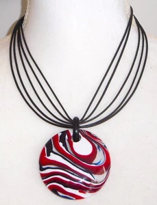Sobral Marianne Mila Marbled Red, White & Blue Bead Artist Made Pendant Necklace - Picture 1 of 7