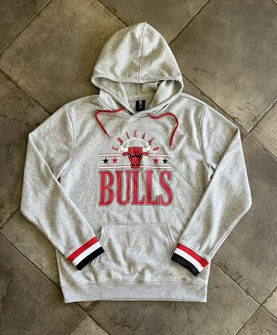 NBA Chicago Bulls Victory Arch Logo Spell Out Hoodie Sweatshirt Mens L Gray Red Cover