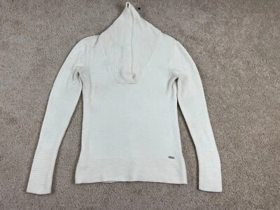 Guess Pullover Sweater Womens XL Knit Ribbed Shawl Neck Fitted Long Sleeve White - Image 1 of 4