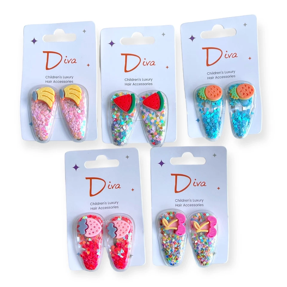 Clips de cabello para niños coreanos Diva del Reino Unido | Best Seller | Clips a presión agitadora rellenos x2 Foto 1 de 1