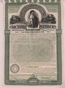1893 Cleveland Cincinnati Chicago & St. Louis Railway Co. Bond Stock Certificate