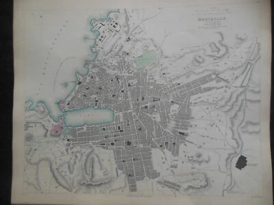 RARE City Map of Marseilles (1853) France, French - George Cox, Part Colour SDUK - Image 1 of 4