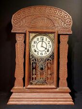 1910's - E. INGRAHAM - Ocean Line ATLANTIC - Oak Gingerbread Shelf Clock -22.75"