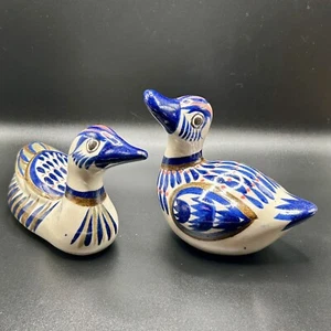 Set 2 Tonala ceramica anatra dipinta a mano made in Mexico coppia floreale blu - Foto 1 di 12