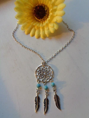 Außergewöhnliche silberne Kette "Traumfänger" Edelstein türkis Howlith - Bild 1 von 2
