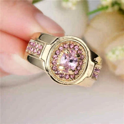 PINK SAPPHIRE CZ'S-10K GOLD FILLED RING-SIZE 8 BY THE COSTUME JEWELRY KING  - Image 1 of 2
