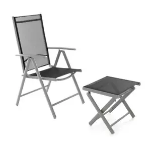 Klappstuhl Aluminium Gartenstuhl Alu Campingstuhl mit klappbarem Hocker schwarz - Bild 1 von 8
