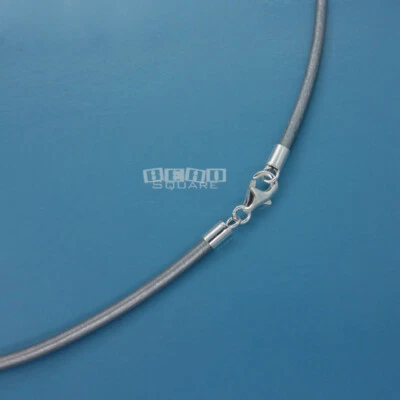Collar con cordón de cuero genuino de 2 mm de plata de ley maciza con cierre de langosta [12-40"] Foto 1 de 2