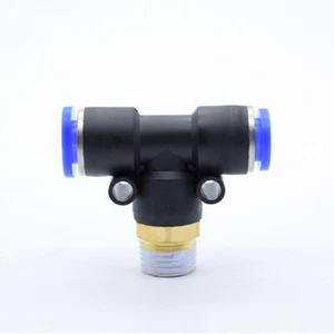 Male Stud Push In Tee T Piece Pneumatic Fittings Bsp Thread Air Water Hose Tube - Picture 1 of 24