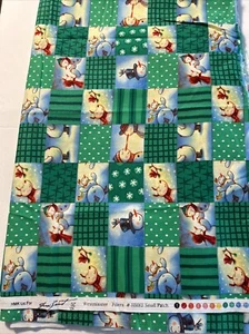 3 yards Christmas/ Holiday Green Snowman Printed Patchwork 100% Cotton Fabric - Picture 1 of 3