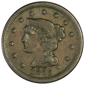 1855 LARGE CENT UPRIGHT 55 ~ NICE CHOICE UNCIRCULATED ~ PRICED RIGHT! - Picture 1 of 2
