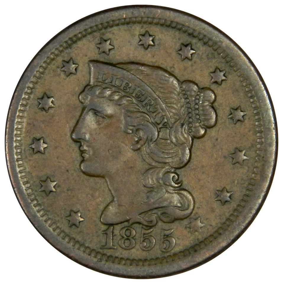 1855 LARGE CENT UPRIGHT 55 ~ NICE CHOICE UNCIRCULATED ~ PRICED RIGHT! - Image 1 of 2