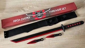Ninja Sword 27" Tactical Rubber Handle 2 Throwers Full Tang Tanto Premium Sharp - Picture 1 of 24